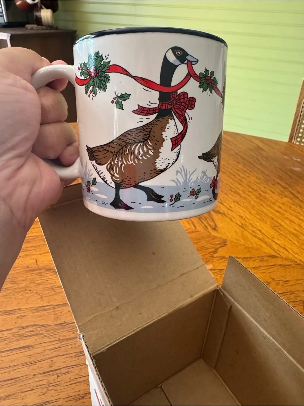 Vintage 1980s Potpourri Press Christmas Geese Coffee Mug – New in Original Box